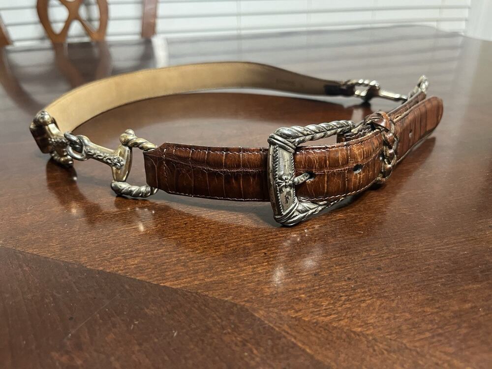 Vintage Women’s Brighton Embossed Crocodile Leather Belt Snaffle Bit 1996 USA